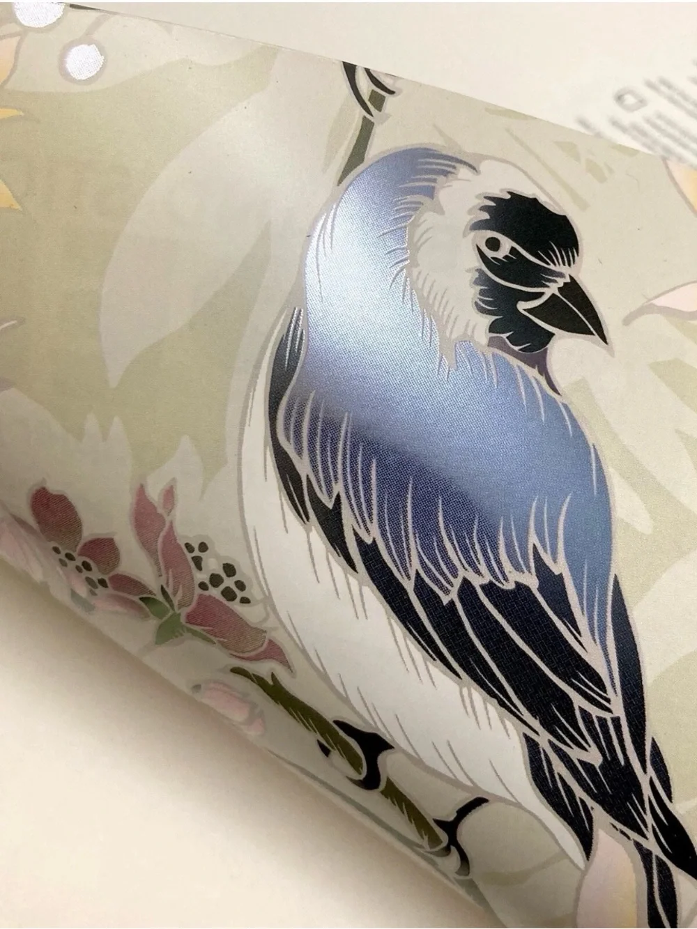 Metallic Pink Cherry Blossom Blue Bird Vinyl Wallpaper SHEET Peel Stick USA